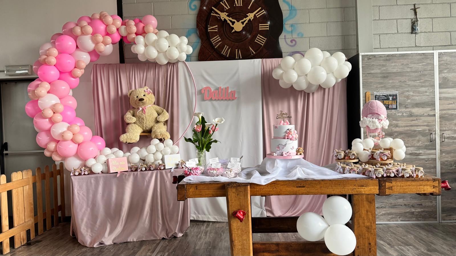 Allestimento a tema per un battesimo nella sala cerimonie di Pito Pitù a Cabiate